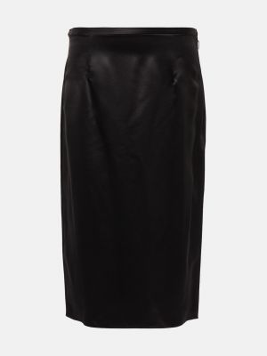 Шелковая юбка миди Saint Laurent черная
