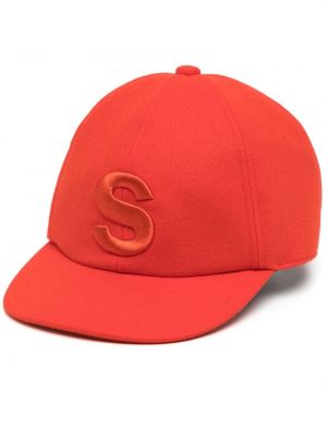 Volnena kapa s šiltom z vezenjem Sacai oranžna