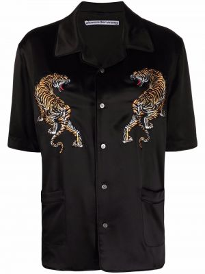 Сатенена риза с тигров принт Alexander Wang черно