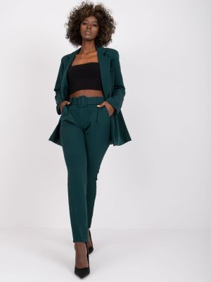Класически панталони с висока талия Fashionhunters зелено