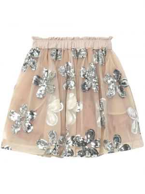 Květinové mini sukně s flitry Simone Rocha béžové