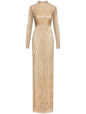 Jedwabna sukienka koktajlowa z cekinami Oscar De La Renta złota