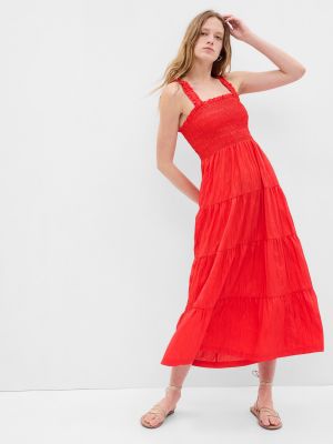 Sukienka długa z falbankami Gap czerwona