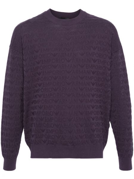 Bombažni pulover iz žakarda Emporio Armani vijolična