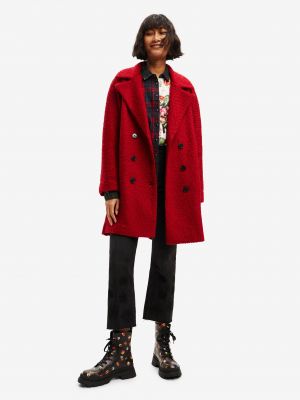 Vlnený zimný kabát Desigual červená
