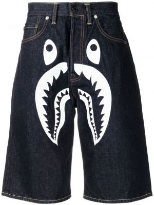 Trykt jeans-shorts A Bathing Ape® blå