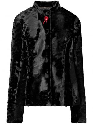 Žametna jakna iz rebrastega žameta Tory Burch črna