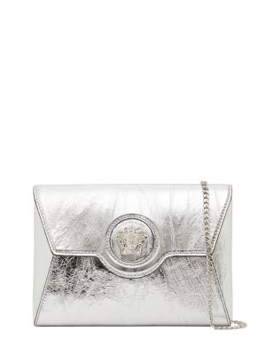 Usnjena pisemska torbica Versace srebrna