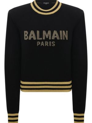 Кашемировый шерстяной пуловер Balmain черный