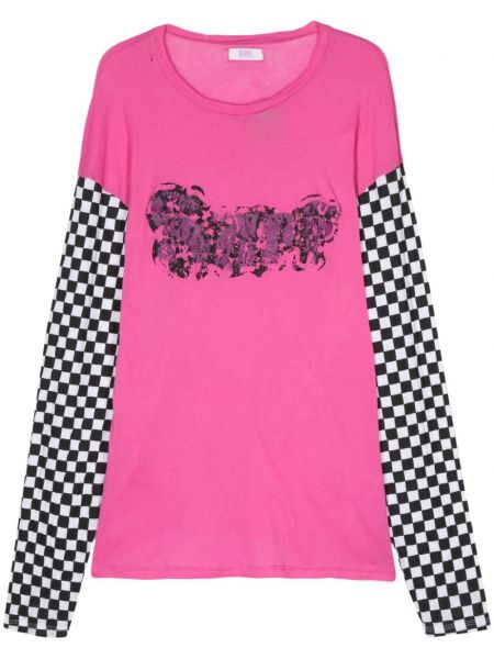 Βαμβακερή μπλούζα με φθαρμένο εφέ Erl ροζ