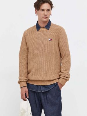 Sweter bawełniany Tommy Jeans beżowy