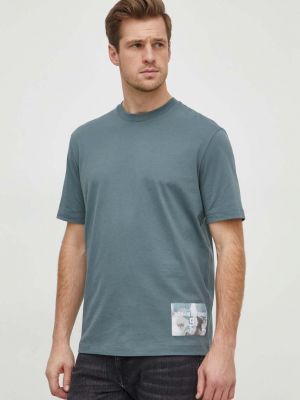Памучна тениска с дълъг ръкав с апликация Armani Exchange зелено