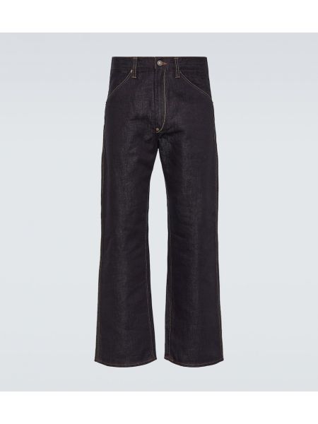 Straight leg jeans di lino di cotone Junya Watanabe blu
