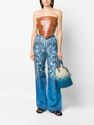 Jedwabne proste spodnie z nadrukiem relaxed fit Alberta Ferretti niebieskie