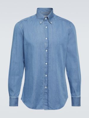 Rifľová košeľa Brunello Cucinelli modrá
