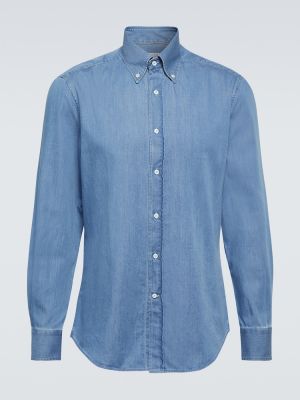 Denim paita Brunello Cucinelli sininen