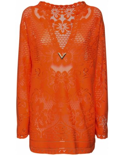 Памучна мини рокля на цветя Valentino оранжево