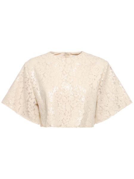 Crop top med kort ärm i spets Msgm beige