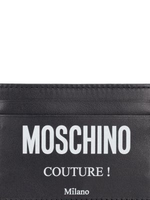 Кожено портмоне с принт Moschino черно