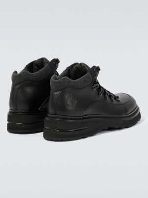 Krajkové kožené kotníkové boty Giorgio Armani černé