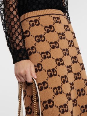 Žakárová vlnená midi sukňa Gucci hnedá