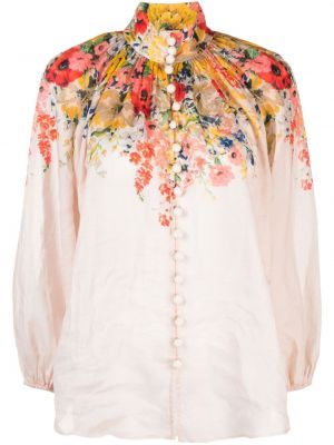 Ленена блуза на цветя с принт Zimmermann бяло