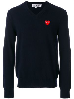 Пуловер бродиран със сърца Comme Des Garçons Play синьо