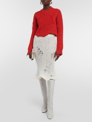 Prozirna vunena midi suknja Acne Studios bijela