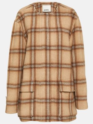 Kostkovaný vlněný krátký kabát Isabel Marant hnědý
