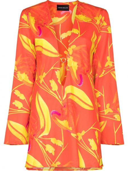 V-hals trykt floral dress Louisa Ballou oransje