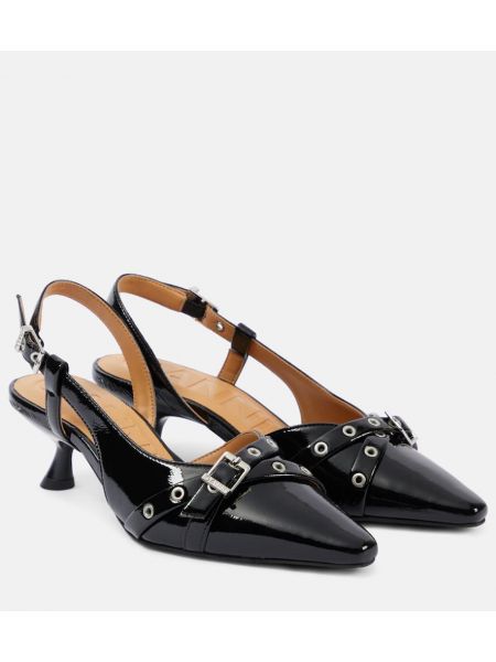 Décolleté con cinturino di pelle di ecopelle slingback Ganni nero