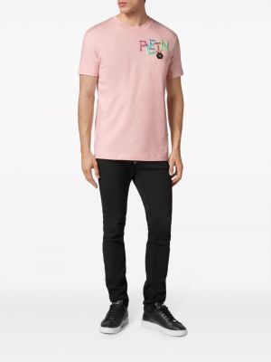 Bavlněné tričko s potiskem Philipp Plein růžové