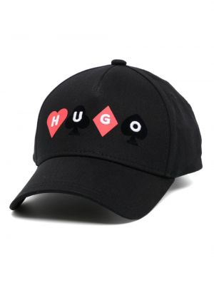 Bombažna kapa s šiltom z vezenjem Hugo črna