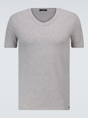 T-shirt di cotone con scollo a v Tom Ford grigio
