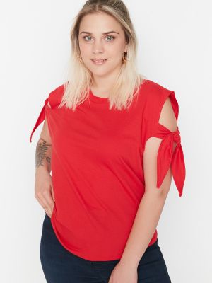 Krajkové pletené šněrovací tričko Trendyol červené