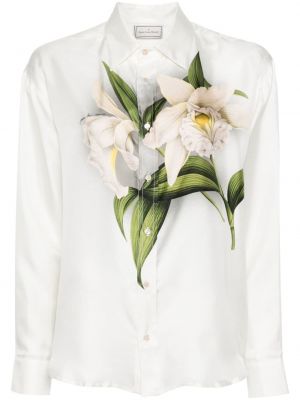 Cămașă de mătase cu model floral cu imagine Pierre-louis Mascia alb