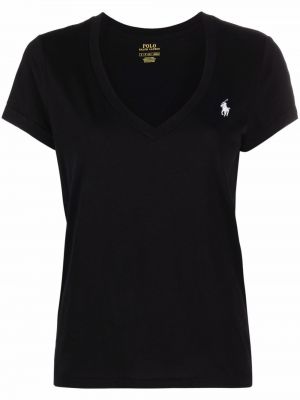 Поло тениска бродирана с v-образно деколте Polo Ralph Lauren черно