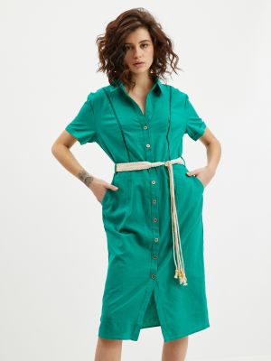 Lanena obleka Orsay zelena