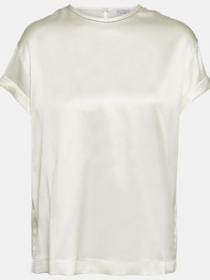 T-shirt di raso di seta Brunello Cucinelli beige