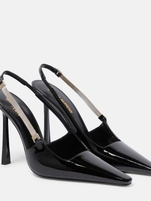 Кожени полуотворени обувки от лакирана кожа с отворена пета Saint Laurent черно