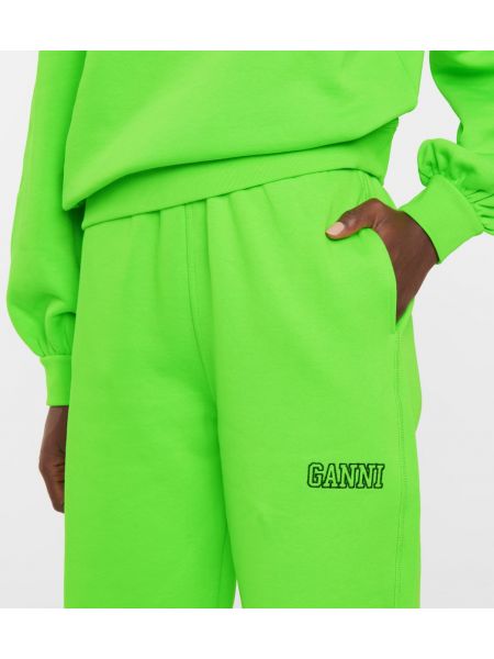 Bavlněné sportovní kalhoty Ganni zelené