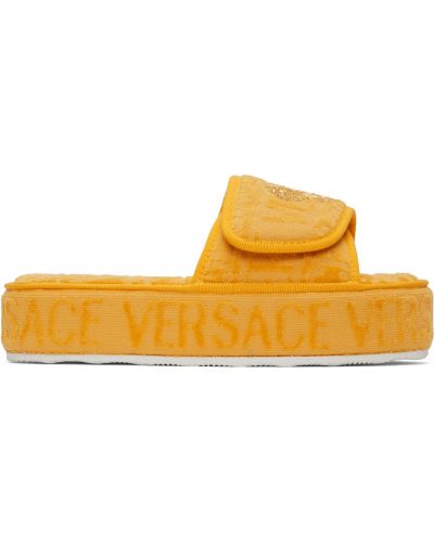 Kapcie z haftem Versace Underwear, żółty