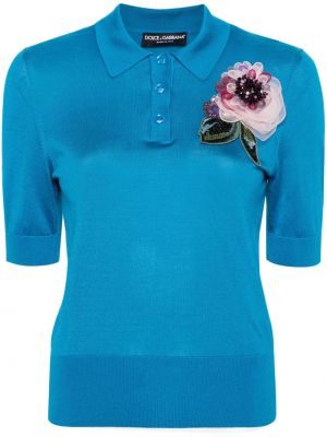 Polo en tricot avec applique Dolce & Gabbana bleu
