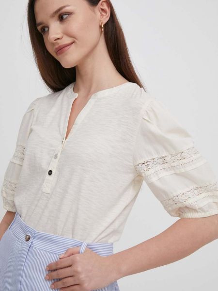 Bluzka bawełniana Lauren Ralph Lauren beżowa