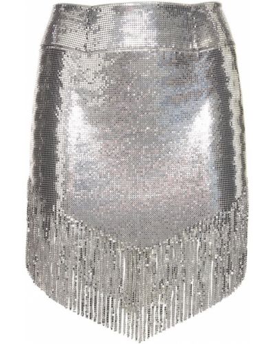 Mini sukně s třásněmi se síťovinou Paco Rabanne stříbrné