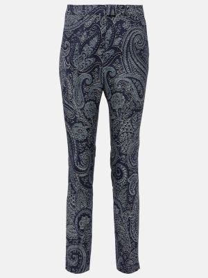 Paisley mintás slim fit magas derekú egyenes szárú nadrág Etro kék