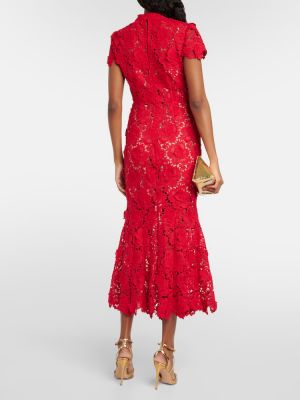 Φλοράλ φλοράλ μίντι φόρεμα με δαντέλα Self-portrait κόκκινο
