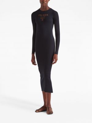 Jedwabna sukienka midi z nadrukiem Prada czarna