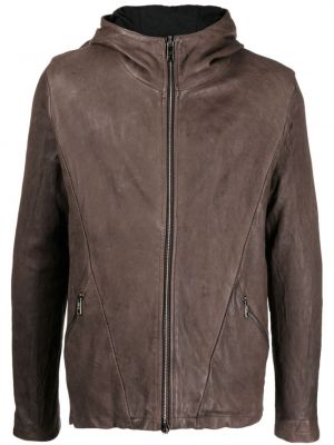 Kožená bunda na zip s kapucí Giorgio Brato hnědá