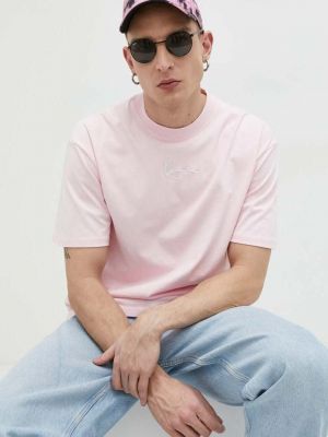 Памучна тениска с дълъг ръкав с апликация Karl Kani розово
